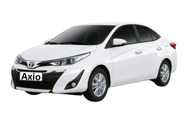 Toyota Axio – sleek white sedan, perfect for comfortable and fuel-efficient travel, available for booking.